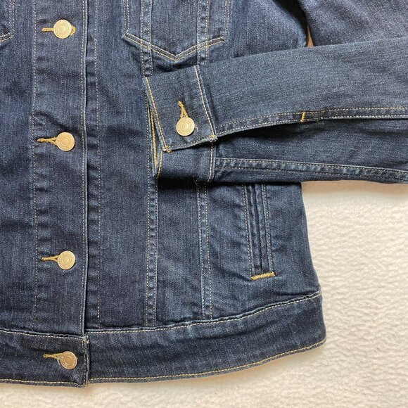 Levi's Trucker Denim Jean Jacket Women's M Dark Blue Stretch - Picture 4 of 11